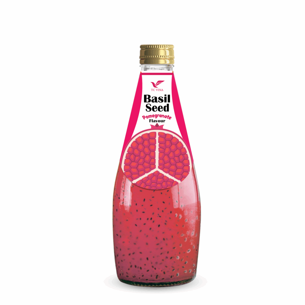 290ml TCVN Glass Bottle Basil Seeds Drink With Pomegranate