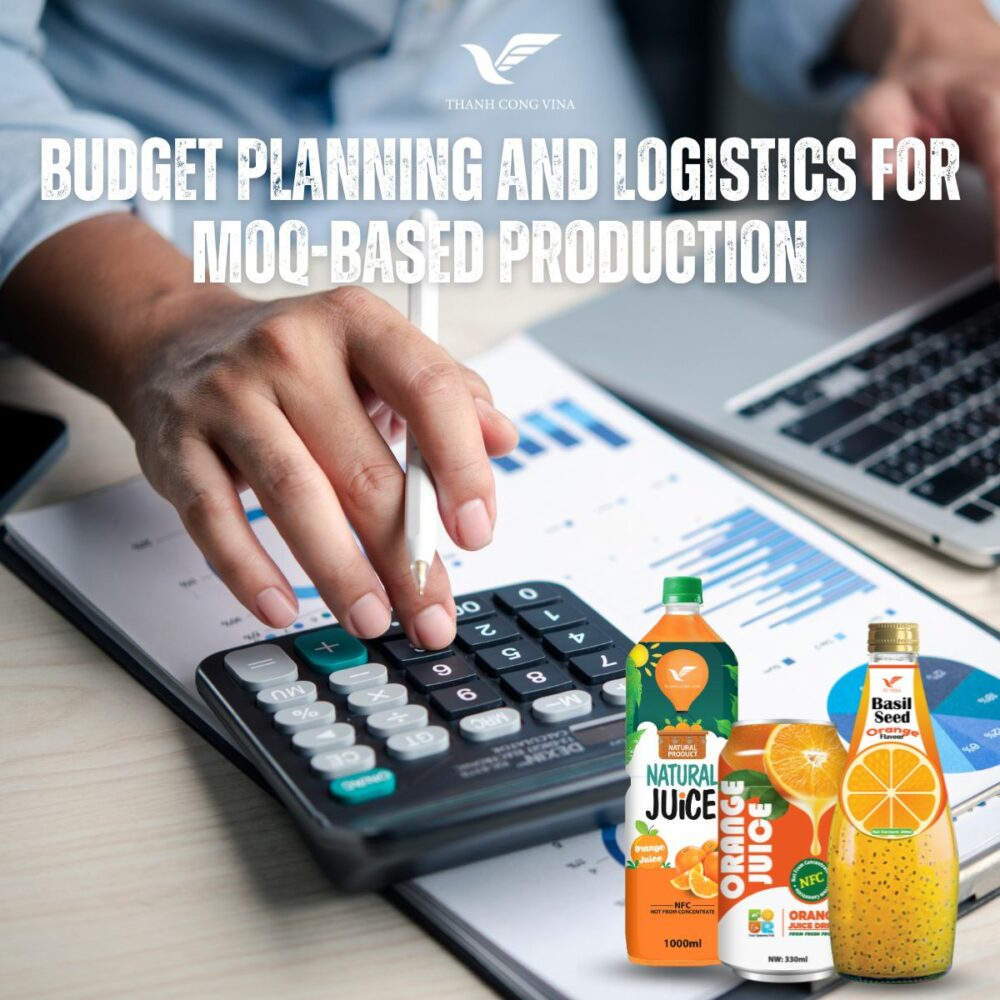 Budget planning with juice products displayed.