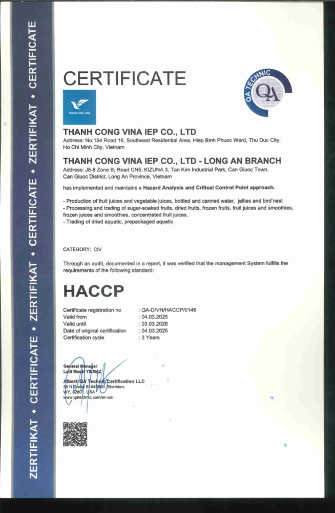 HACCP Certification and Its Role in Juice Production